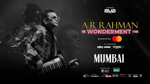 AR Rahman in dark glasses playing a keytar on the official Wonderment Tour Mumbai poster