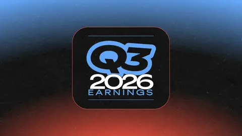 Spotify Q3 2026 Earnings graphic, blue and white lettering in a dark rounded square on a blue and red glow